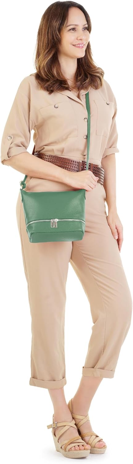 Umhängetasche Echt Leder Damen Made in Italy, verstellbarer Schultergurt, Handtasche mit Reissversch