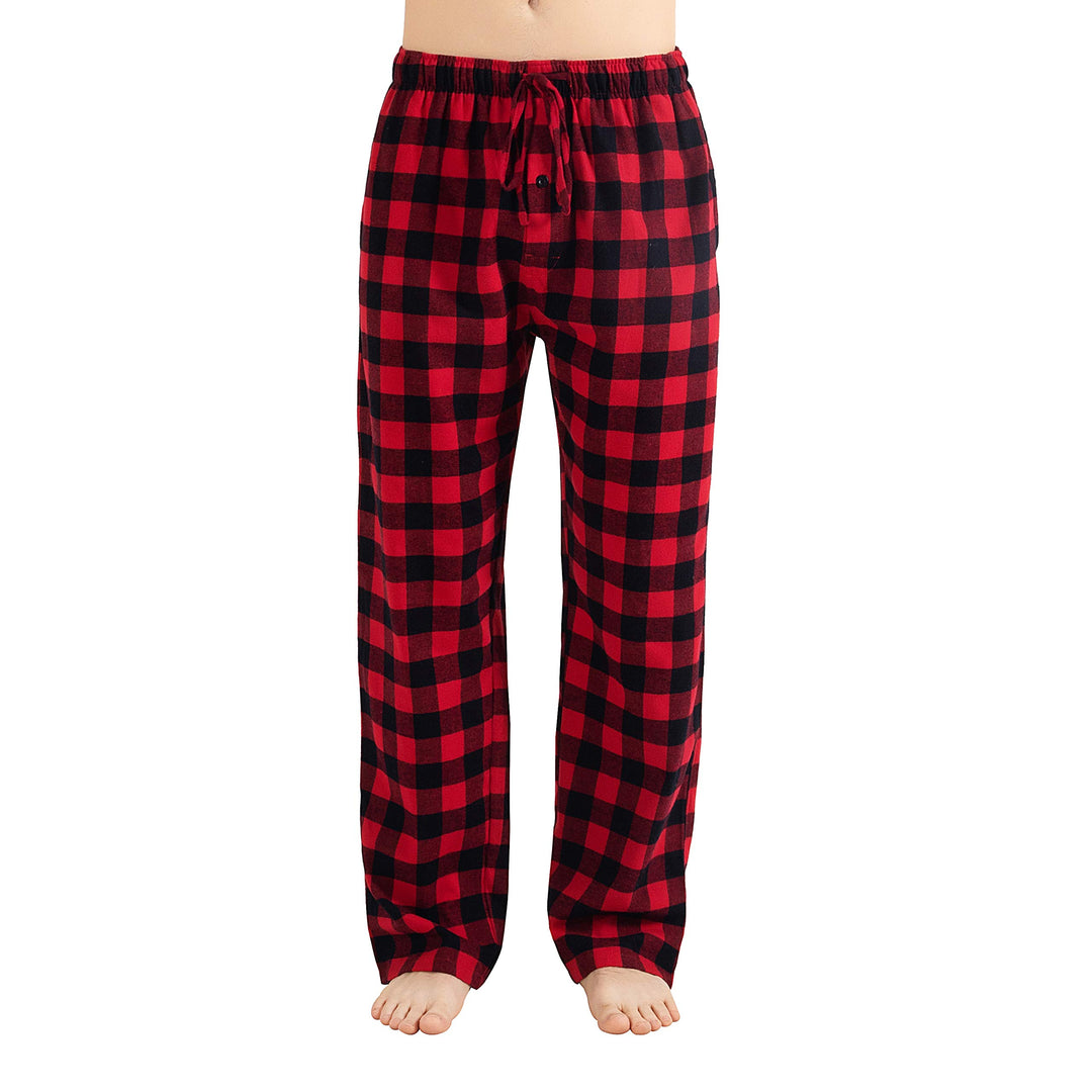 Herren 100% Baumwolle Flanell Bequeme Pyjama/Lounge Bottoms mit Taschen S Black Red Check, S Black R