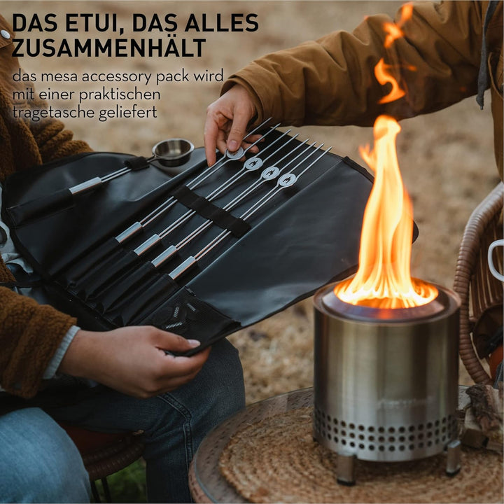 Solo Stove Mesa XL Accessorie-Set | Inkl. 4 Mini-Röstspiesse aus Edelstahl + Ablagen, Pellet Schaufe