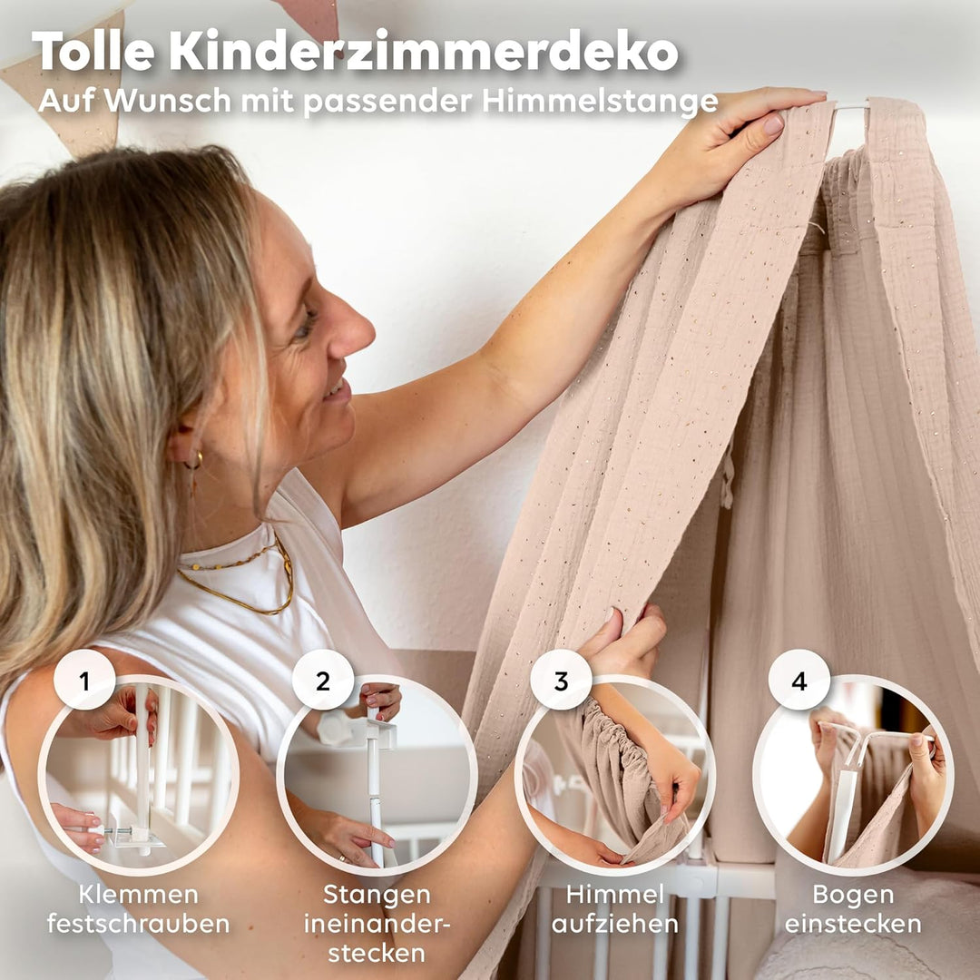 lilimaus Betthimmel Babybett mit Gold Applikation in 12 Farben [inkl. Himmelstange] - Himmel Babybet