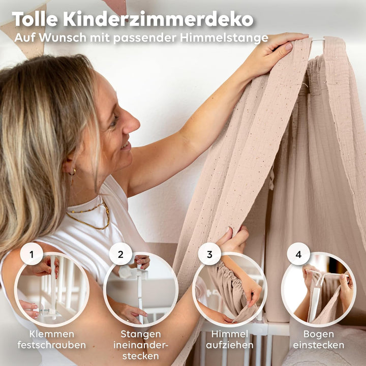 lilimaus Betthimmel Babybett mit Gold Applikation in 12 Farben [inkl. Himmelstange] - Himmel Babybet