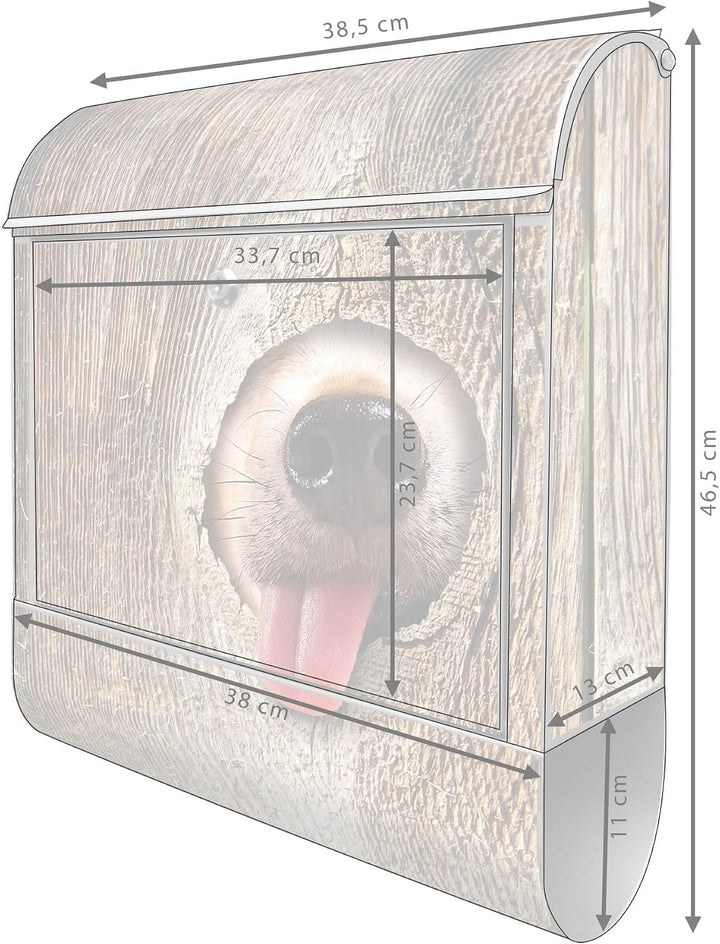banjado® Design Briefkasten mit Motiv Rumschnüffeln 39x47x14cm &amp; 2 Schlüssel - Briefkasten Stahl Sil