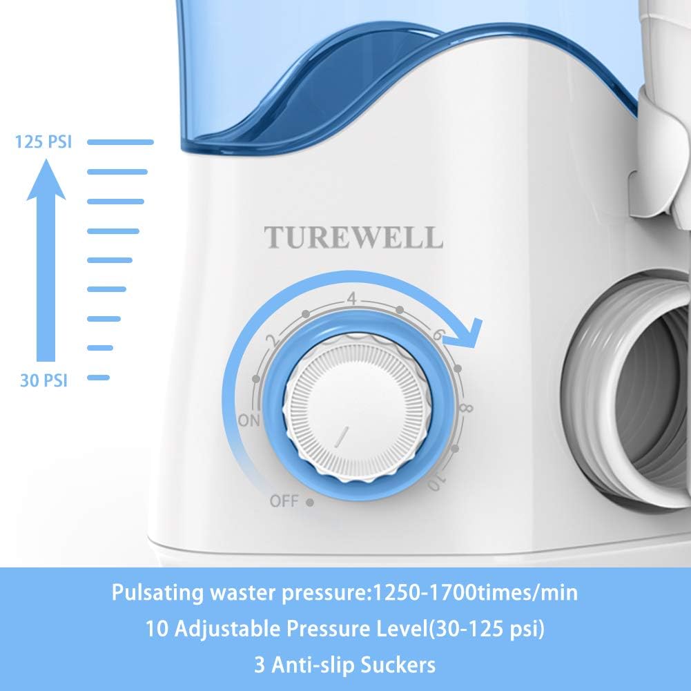 TUREWELL Elektrische Munddusche, Profi-Munddusche mit 10 einstellbaren Wasserdruckwerten, 600ml Fass