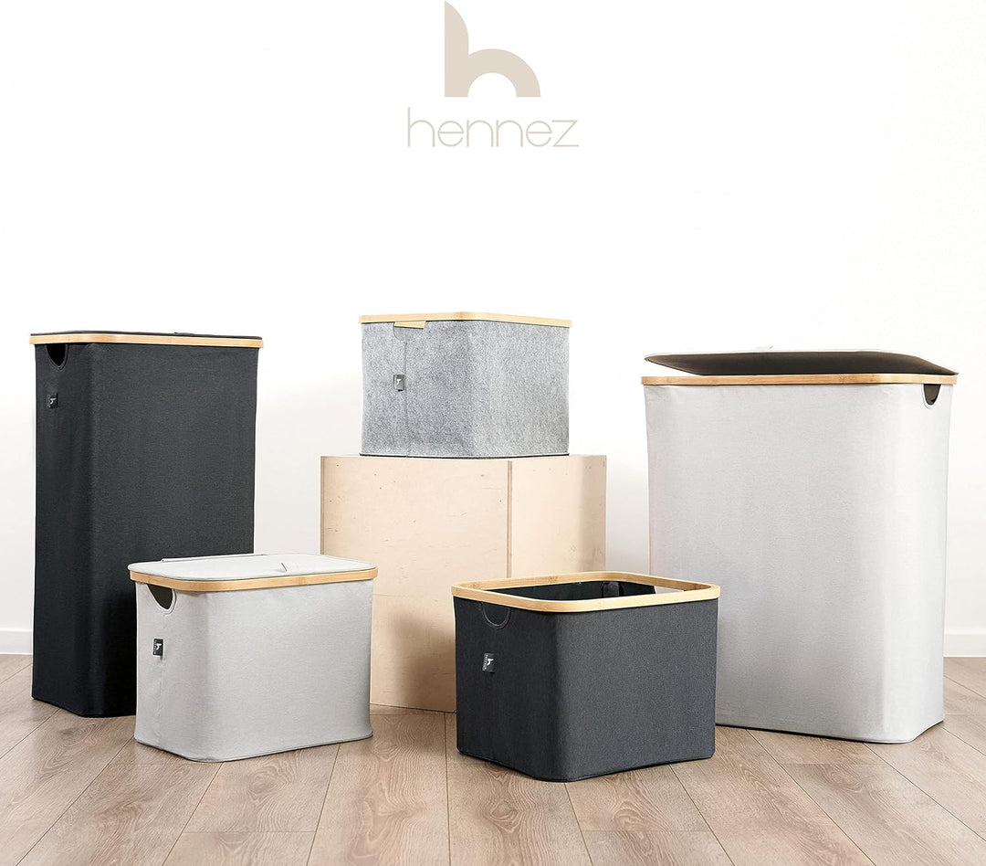 HENNEZ 100L Wäschekorb mit Deckel Grau - herausnehmbaren Wäschesack Wäschesammler schmal mit Deckel
