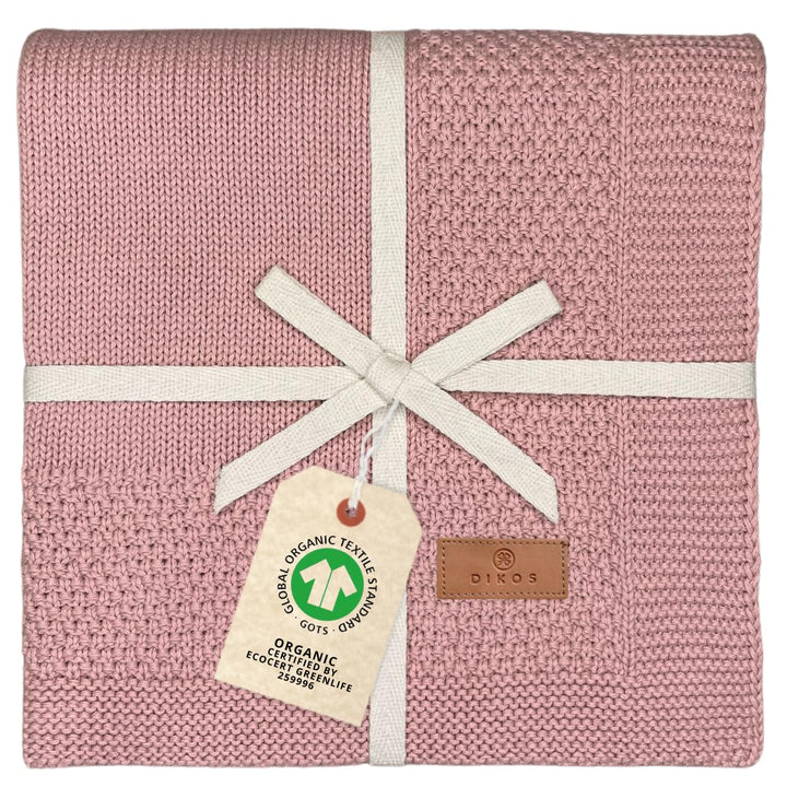 DIKOS® Babydecke GOTS Bio Baumwolle Beere | kuschelweiche Neugeborenen Baby Decke | Strickdecke Schm