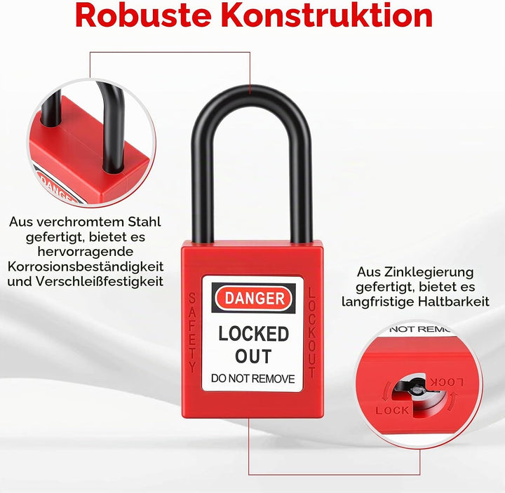 Lockout Vorhängeschloss, 5 Stück Nylon Staubdicht Sicherheits Vorhängeschloss mit 10 Schlüssel, 38mm