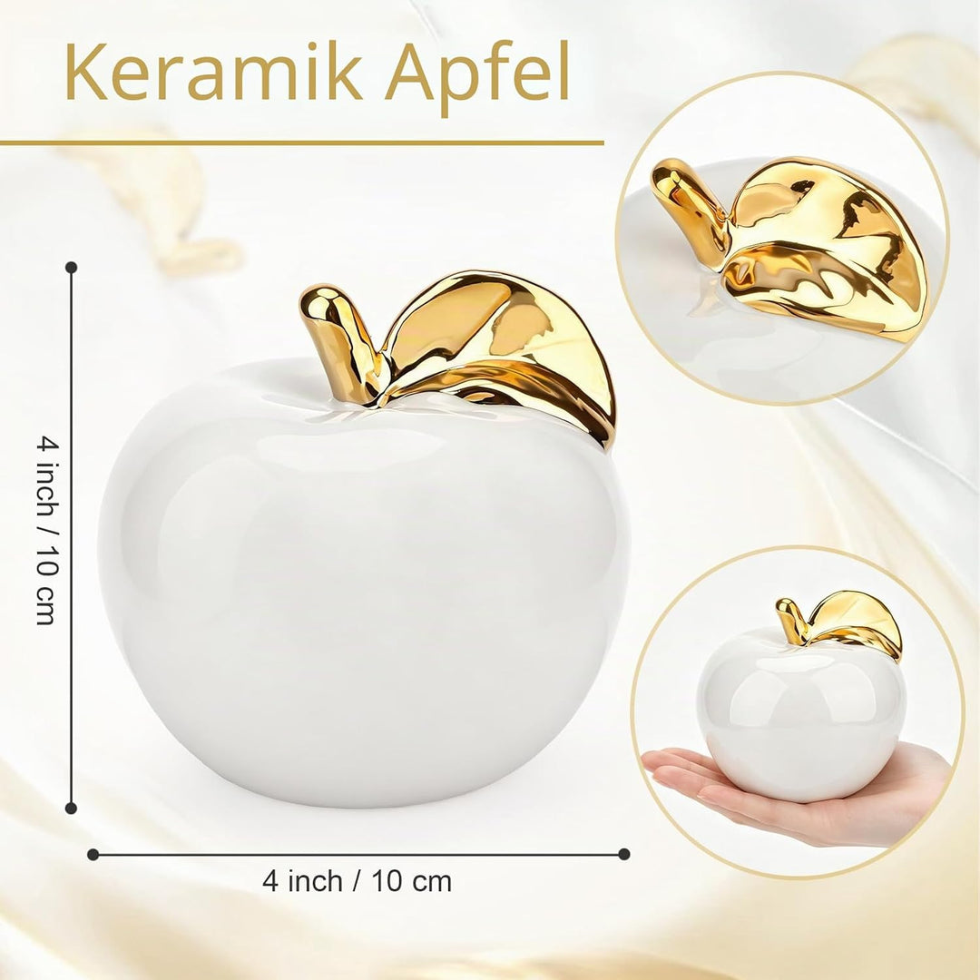 Folmywy Keramik Apfel Dekoration 12,7 cm Porzellan Kunstapfel Moderne Statue mit Goldstiel Weihnacht