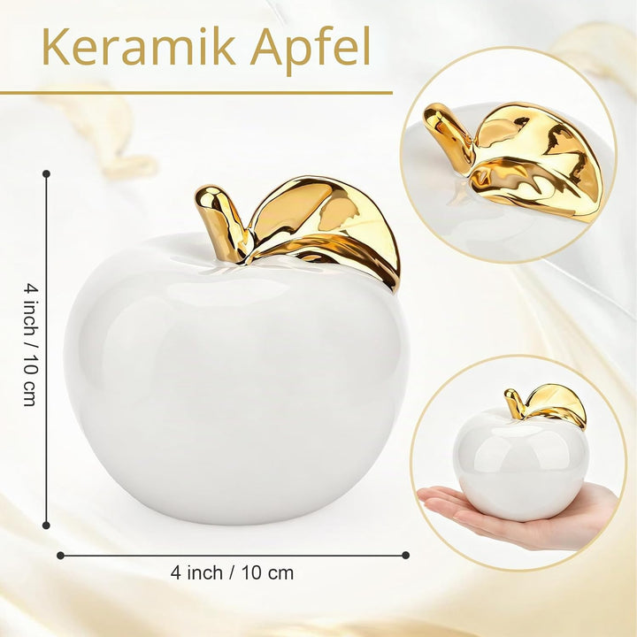 Folmywy Keramik Apfel Dekoration 12,7 cm Porzellan Kunstapfel Moderne Statue mit Goldstiel Weihnacht