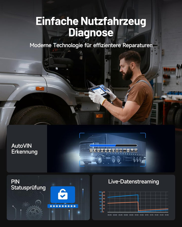 TOPDON ArtiDiag HD LKW Diagnosegerät, Professionelles LKW Scanner für Schwerlastfahrzeuge, 10 Rückst