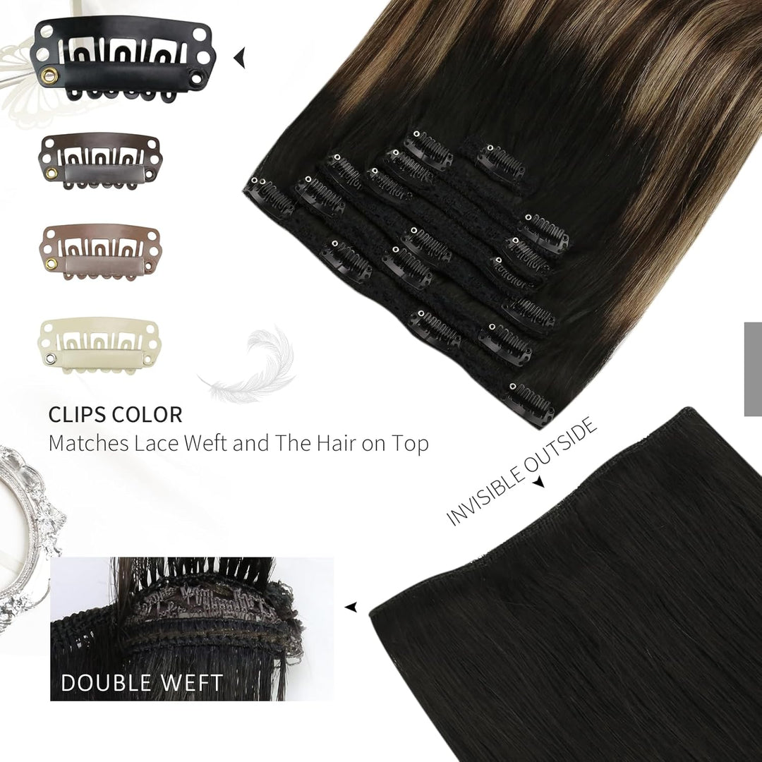 Moresoo Clip in Extensions Echthaar Schwarz Remy Echthaar Extensions Clip in Balayage Haarextension