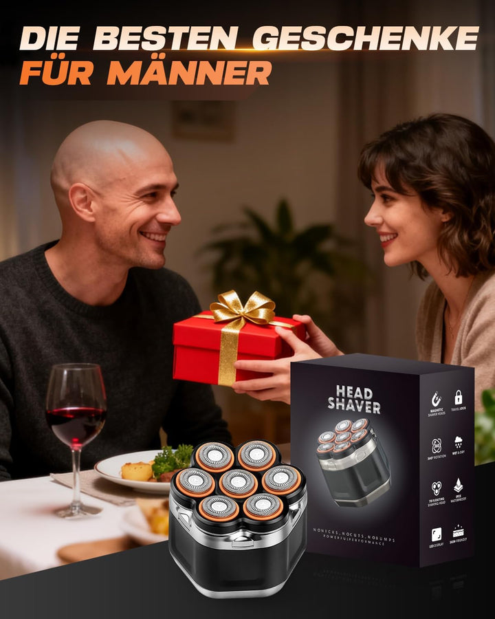 Glatzenrasierer Herren 7D mit LED Display, IPX5 Wasserdichtem Kopf Rasierer Herren, Elektrischer Kop
