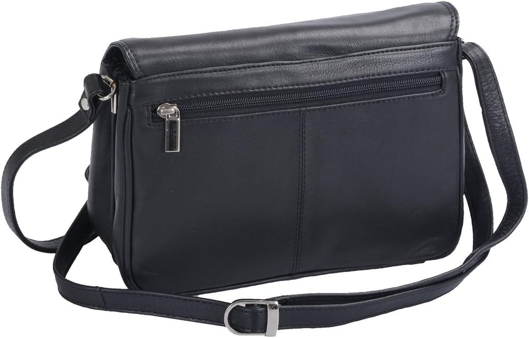 LOUANA Damenhandtasche Echt-Leder, 24x18x9cm Schwarz, Schwarz