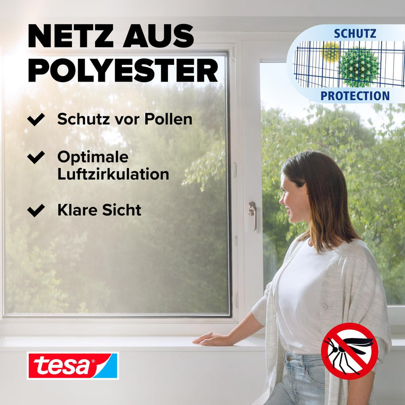 tesa Pollenschutzgitter im 2er Pack- zuschneidbarer, transparenter Pollenschutz für Allergiker - für