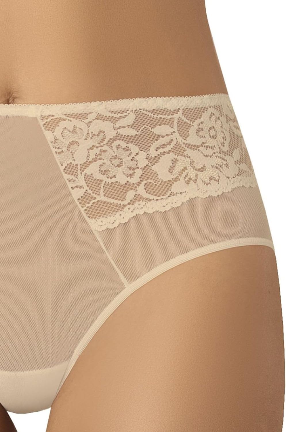 Teyli Damen Slip Taillenslip Hohe Taille Mesh mit Spitze Vida 3er Pack XS Beige, XS Beige
