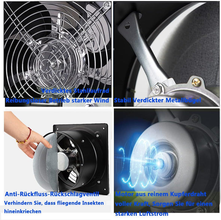 ECUTEE Abluftventilator 200mm Lüfter 80W 8" Axiallüfter 1250 m³/h Axialventilator Küchen Industriell