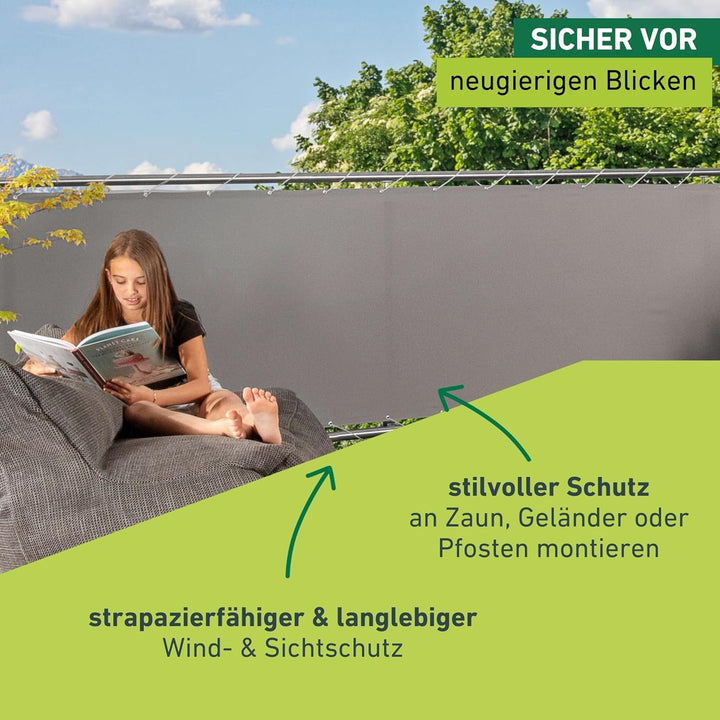 Windhager Balkonblende Malta Sichtschutz Balkon Windschutz, 0,9 x 5 m, Silber/grau, 06797, Silber