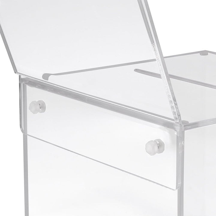 Losbox aus Acrylglas in 150x150x150mm mit Schloss und Topschild 150x150mm - Zeigis® / Spendenbox/Akt