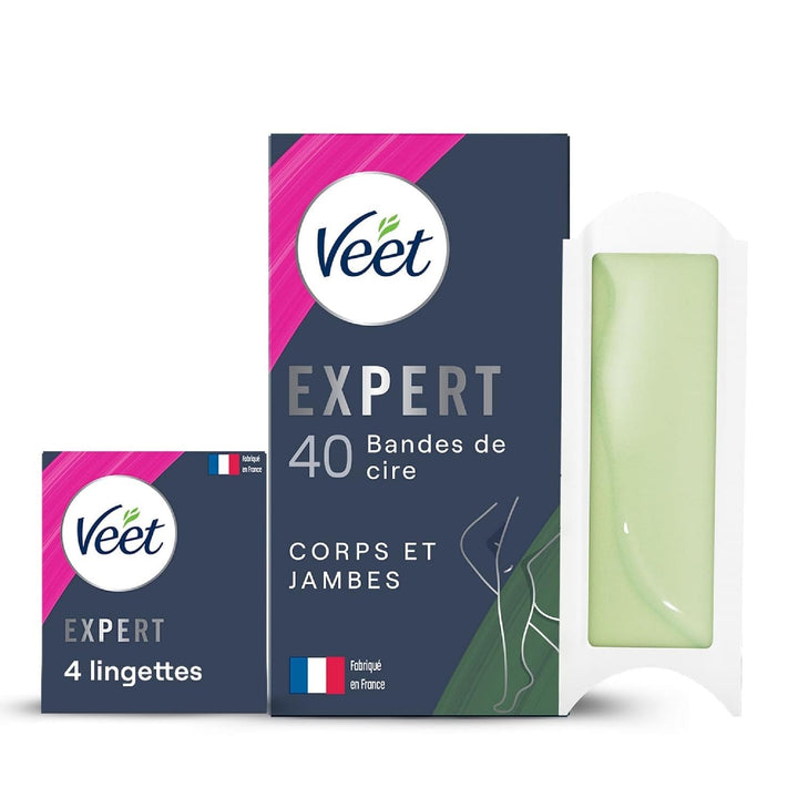 Veet Expert – 40 Kaltwachsstreifen für trockene Haut – langanhaltende Haarentfernung – perfektes Fin