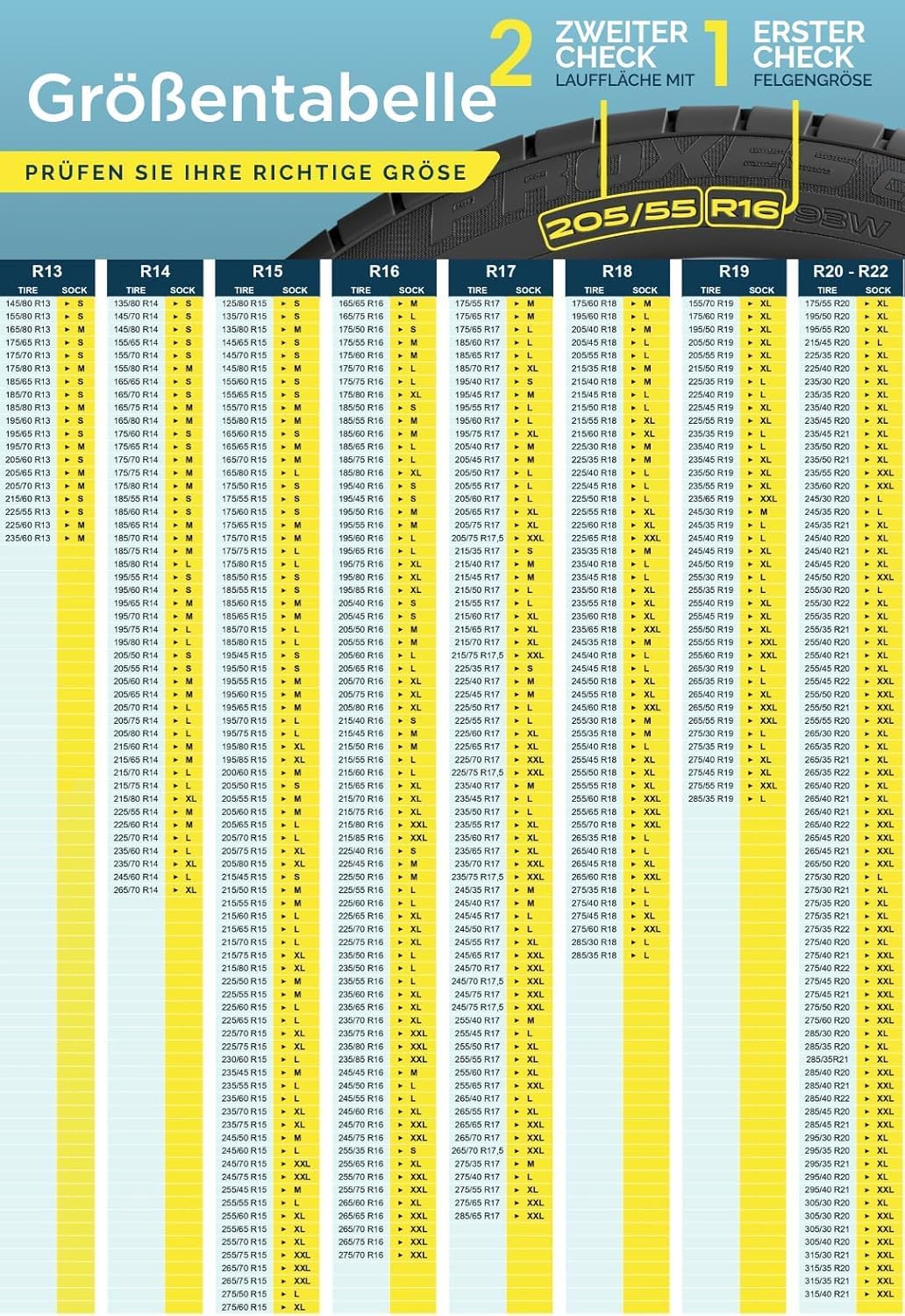 ARCOL Textilschneekette EN 16662-1 Homologiert - Zwei Textil Schneeketten Snow Sock Grösse M für R13