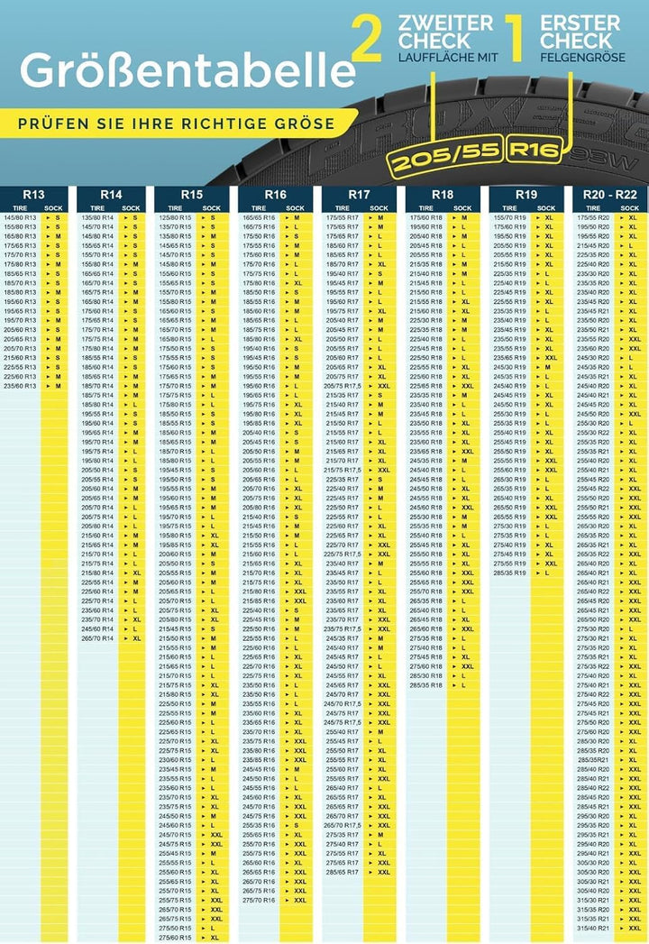 ARCOL Textilschneekette EN 16662-1 Homologiert - Zwei Textil Schneeketten Snow Sock Grösse M für R13