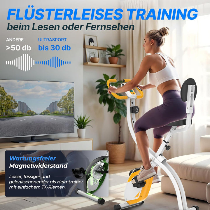 Ultrasport F-Bike, Faltbarer Heimtrainer, Hometrainer mit LCD Trainingscomputer,8 Widerstandstufen,