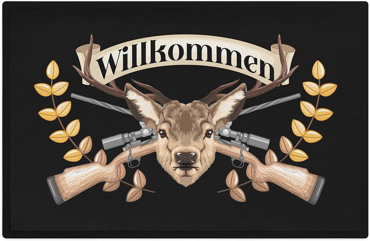 Trendation - Willkommen Fussmatte Grafik Schmutzfangmatte Geschenk Aussen Innenbereich 60x40 cm Wasc
