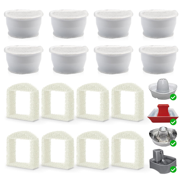 Katzenbrunnen Filter für PetSafe Drinkwell, 8 Pcs Ersatzfilter Trinkbrunnen Katzen & 8 Pcs Schaumfil