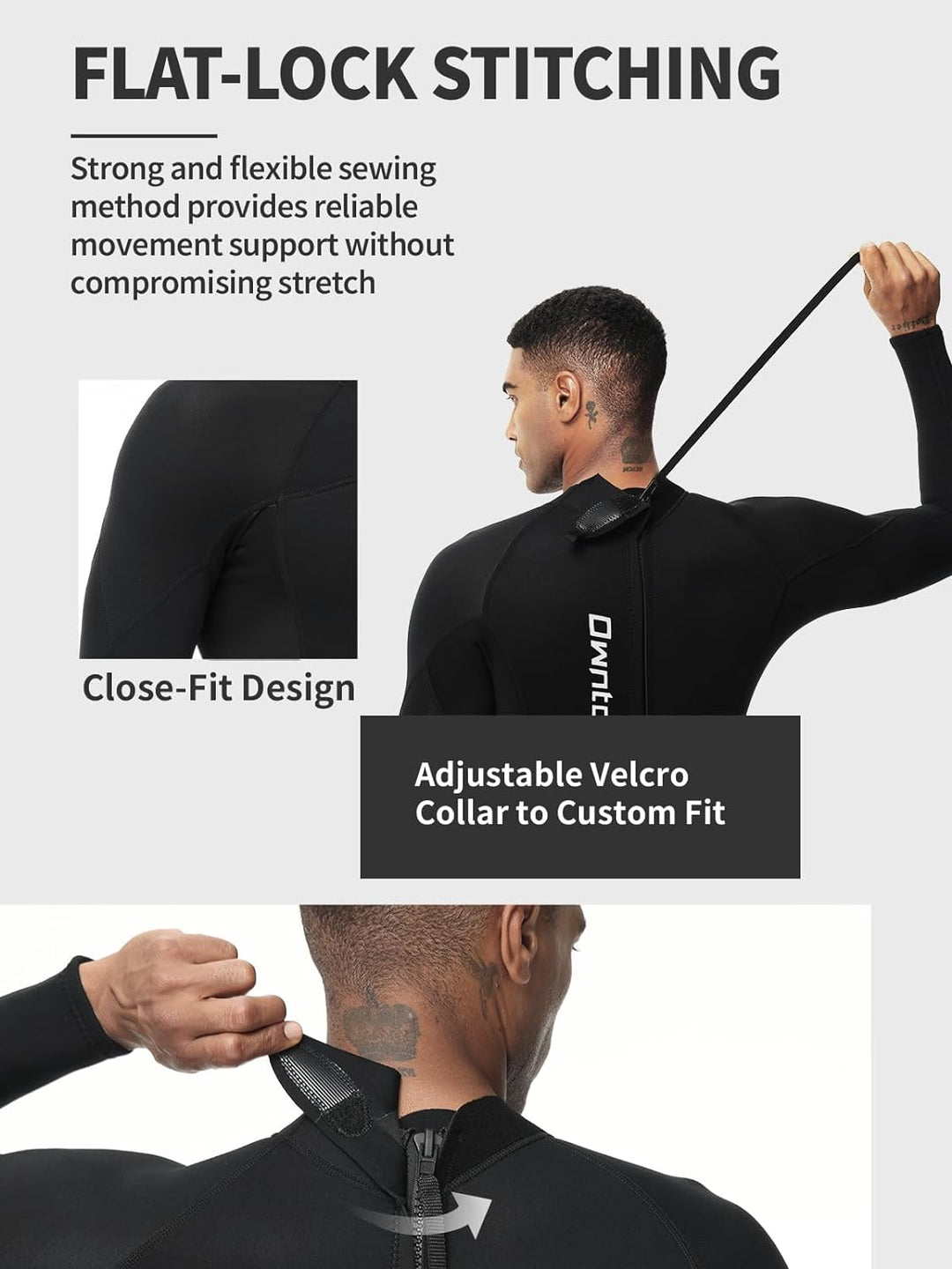 Owntop Herren Damen Ganzkörper 3/2mm Neoprenanzug, Ultra-Stretch Langarm Winter Neoprenanzug, Rücken
