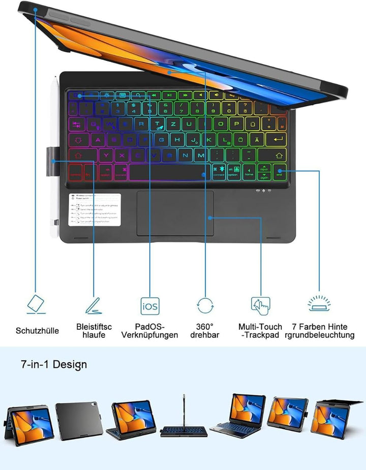 Tastatur Hülle für iPad 10 Generation 10,9 Zoll 2022/11 Generation A16 11 Zoll 2025 (10,9/11 Zoll),