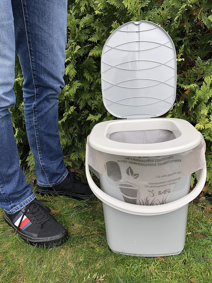 BranQ - Home essential Mobile Campingtoilette 22 Ltr. mit 20 Stück Bio Toilettenbeutel, Kunststoff,