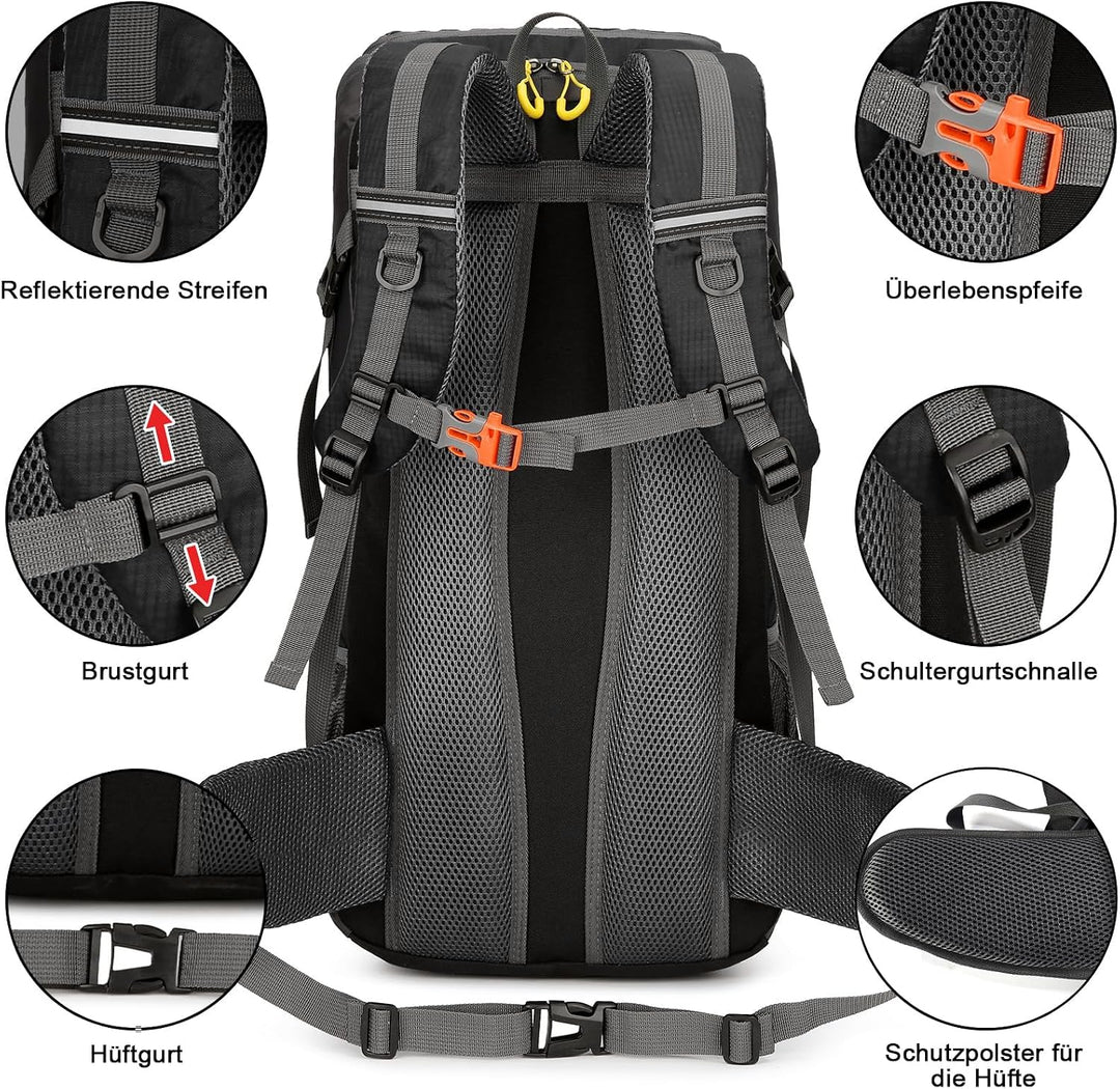 jianyana Wanderrucksack 50L Trekkingrucksack Regenhülle Reiserucksack Wasserdichter Campingrucksack