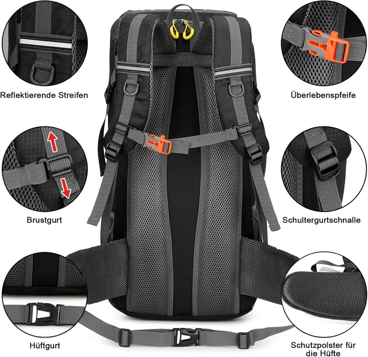 jianyana Wanderrucksack 50L Trekkingrucksack Regenhülle Reiserucksack Wasserdichter Campingrucksack
