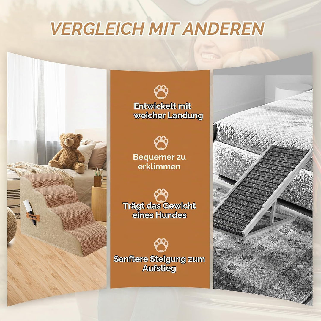 ROMROL Hundetreppe 4 Stufen – rutschfeste Haustiertreppe für kleine Hunde &amp; Katzen – Waschbarer Bezu