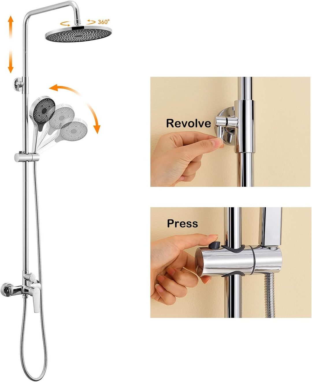 Duscharmatur Komplettset, Auralum Regendusche mit Armatur Höhenverstellbar 1-1,39m, Duschamaturenset