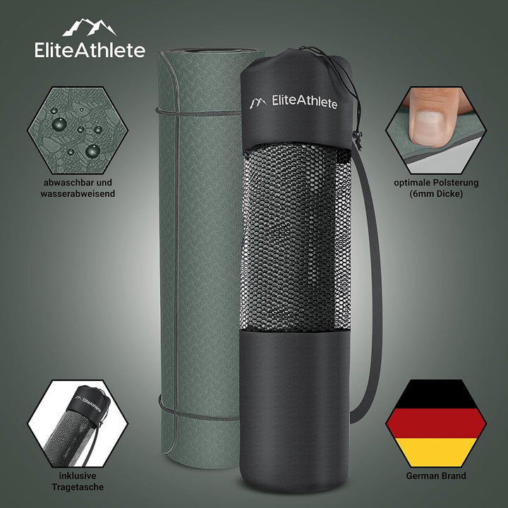 EliteAthlete Yogamatte - Sportmatte - Fitnessmatte - Gymnastikmatte gepolstert &amp; rutschfest für Fitn