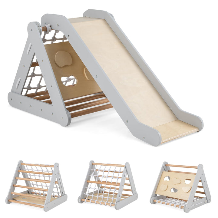 HOMASIS 4 in 1 Klettergerüste mit Rutsche, Kletterdreiecke für Kinder, Spielplatz aus Holz, Montesso