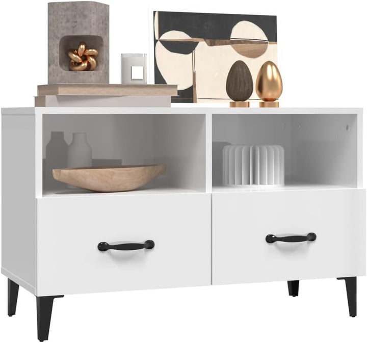homiuse TV-Schrank TV Lowboard Hochglanz-Weiss 80x36x50 cm Holzwerkstoff TV Tisch TV Board Fernsehsc