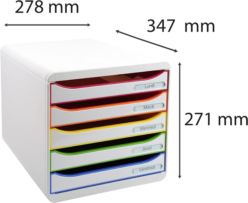 Exacompta 309913D Premium Ablagebox mit 5 Schubladen für DIN A4+ Dokumente. Stapelbare Schubladenbox