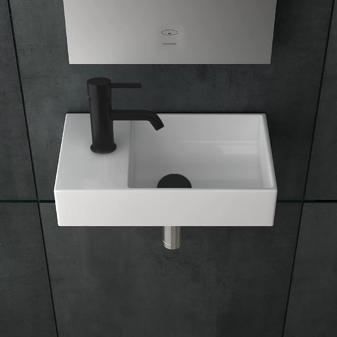 Alpenberger Kleines Waschbecken Eckig | Hängewaschbecken WC | Waschplatz Lösung Klein I Keramik Hand