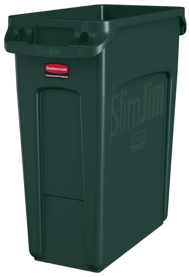 Rubbermaid Commercial Products Vented Slim Jim Rubbish Bin Waste Receptacle, 60 Litres, Green, Plast