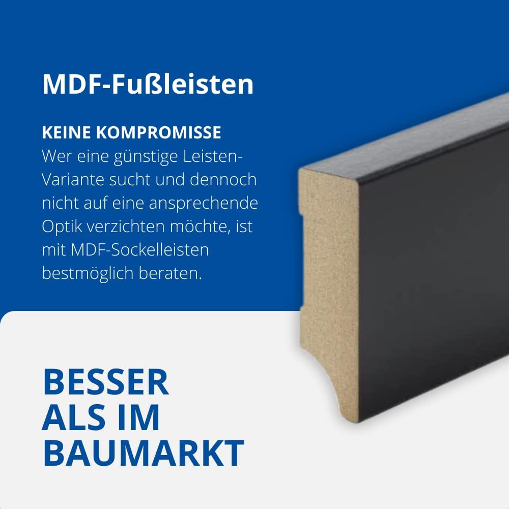 REESE Sockelleisten Schwarz | Weimarer Profil | MDF Folie | 60mm Höhe | 10 Stück / 23 lfm 60mm 10 St