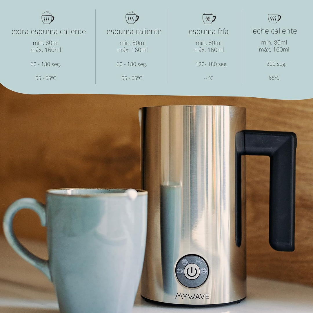 MYWAVE 8436587301094 Milchaufschäumer Sorgt für Perfekten Schaum, Stainless Steel