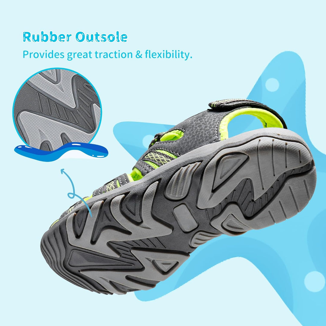 DREAM PAIRS Unisex Kinder 160912-k Sportsandalen 26.5 EU Grau Neon Grün, 26.5 EU Grau Neon Grün