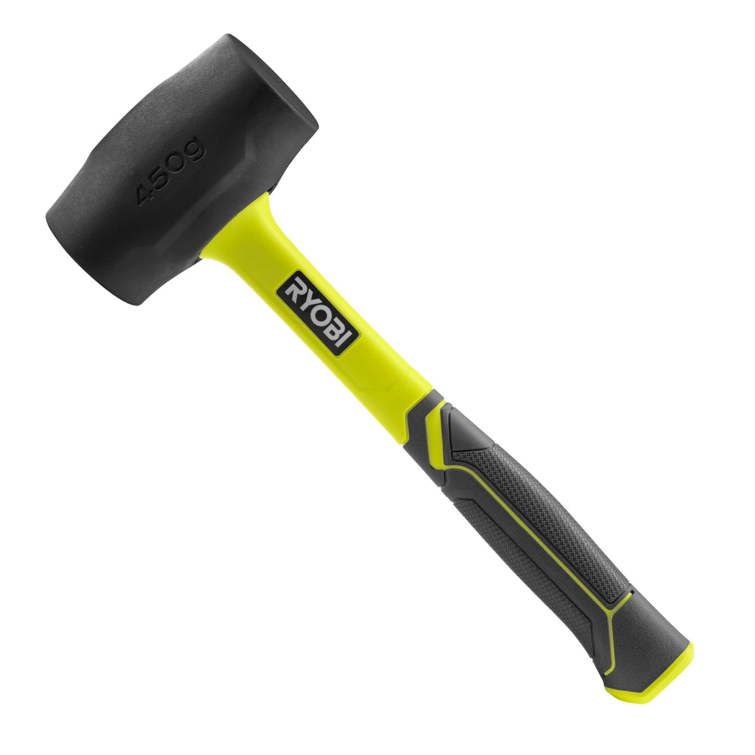 RYOBI Gummihammer mit Griff aus Hickory-Holz, schwarz, 450 Gramm RHHM450 Schlägel 450 g, Schläg