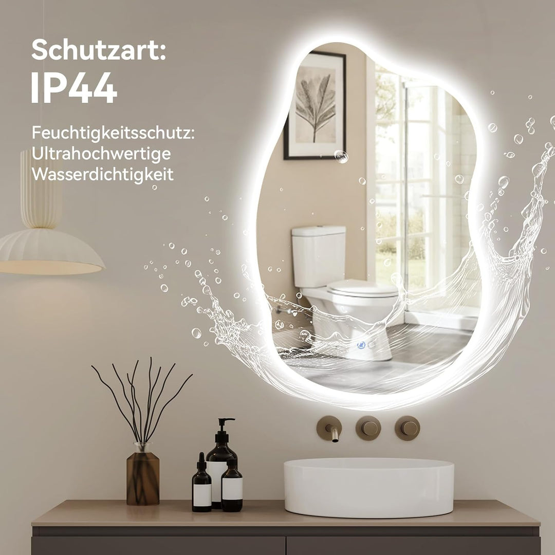 YU YUSING Badezimmerspiegel Led Badspiegel mit Beleuchtung in Asymmetrischer 55x85cm, 3 Einstellbare