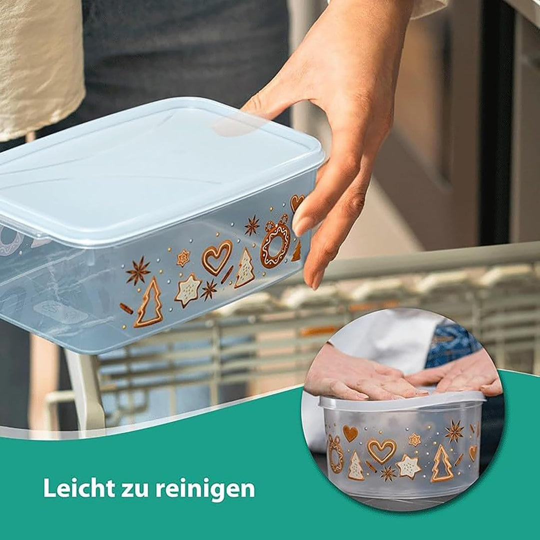 MiraHome Keksdosen 4er Set transparent mit Lebkuchenmännchen-Design 2,5L – Rechteckige Plätzchendose