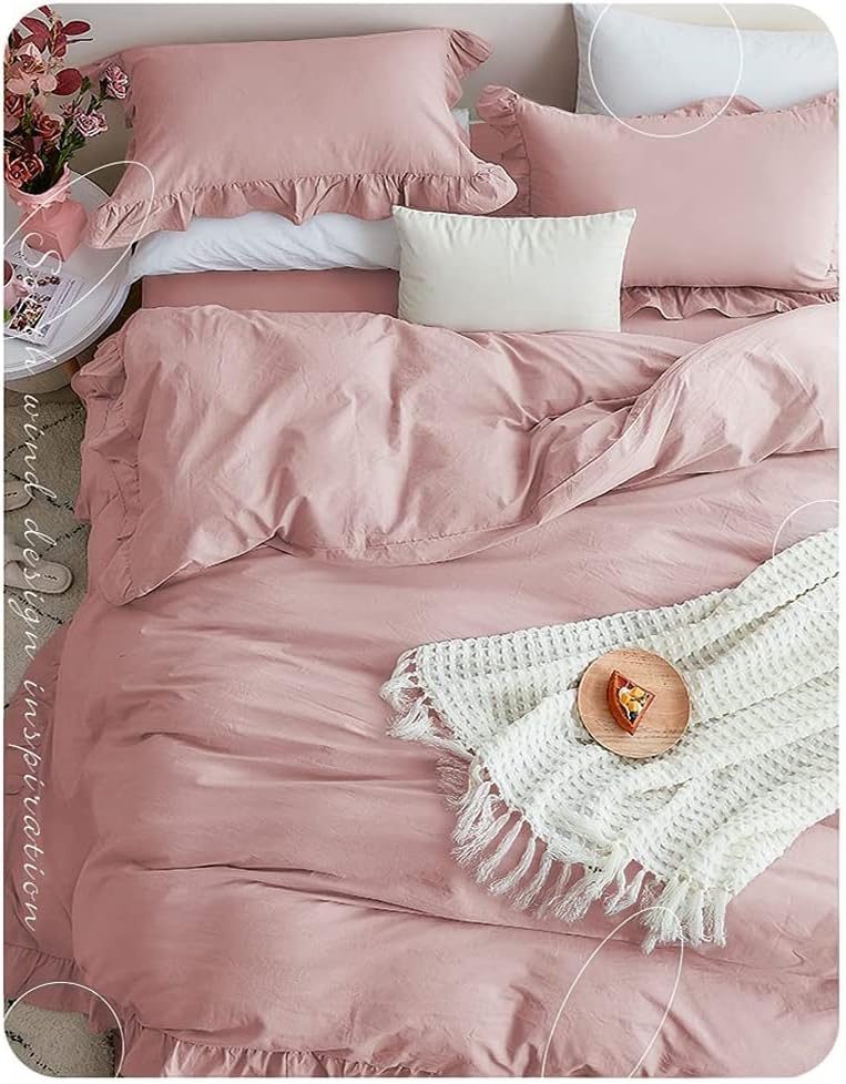 Lanqinglv Rüschen Rosa Bettwäsche 155x200 2 Teilig Mädchen Mikrofaser Bettbezug Deckenbezug mit Reis