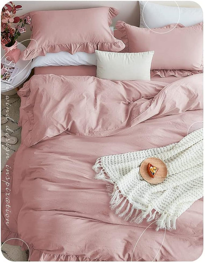 Lanqinglv Rüschen Rosa Bettwäsche 155x200 2 Teilig Mädchen Mikrofaser Bettbezug Deckenbezug mit Reis