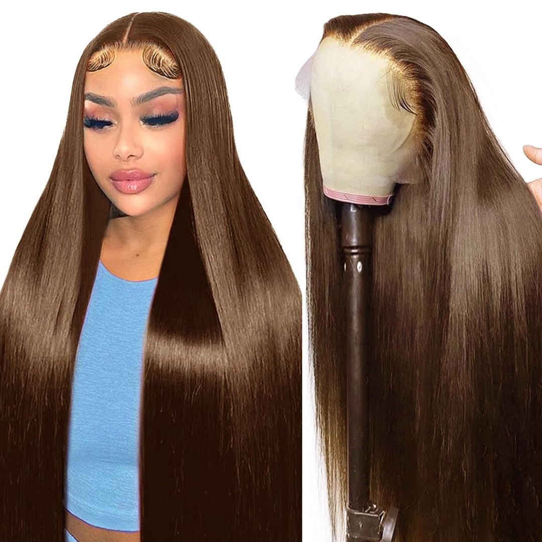 Echthaar Perücke 13x4 Lace Front Wig Human Hair Chocolate Brown Perücke Damen Straight human hair Wi