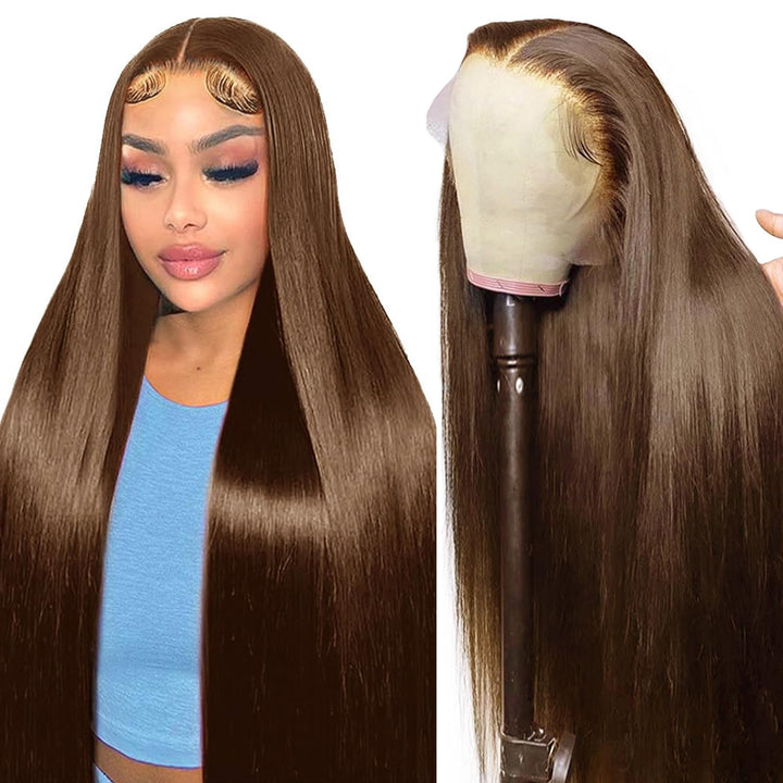 Echthaar Perücke 13x4 Lace Front Wig Human Hair Chocolate Brown Perücke Damen Straight human hair Wi